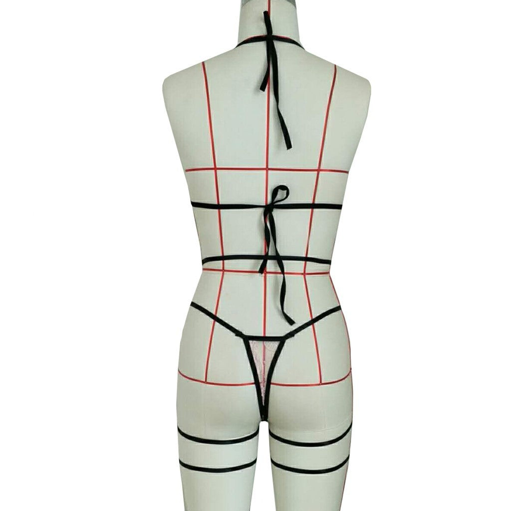 Lace Hollow Lingerie with Leg Straps – Elegant Three-Point Design