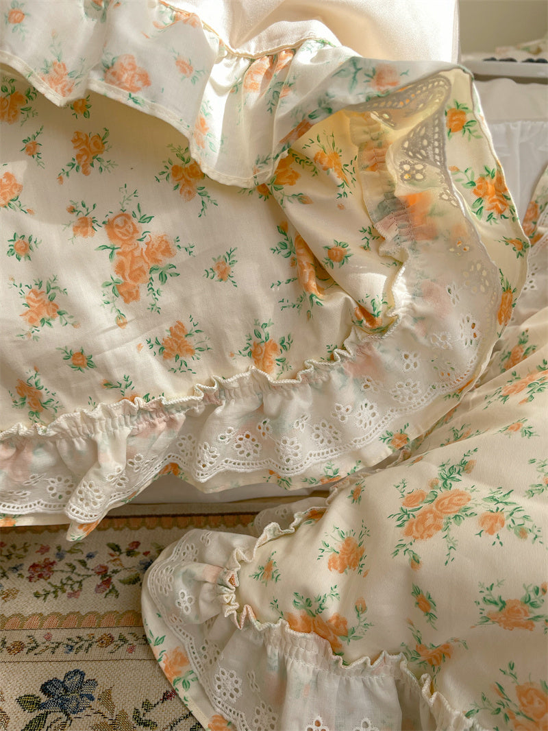 Fragmented Flower All Cotton Four Piece Lace Pure Bed Sheet Quilt Cover Bed Skirt Bedclothes