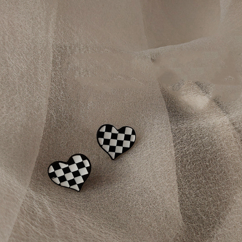 Chessboard Plaid Love High-grade Cold Style Unique New Trendy Female Earings Set