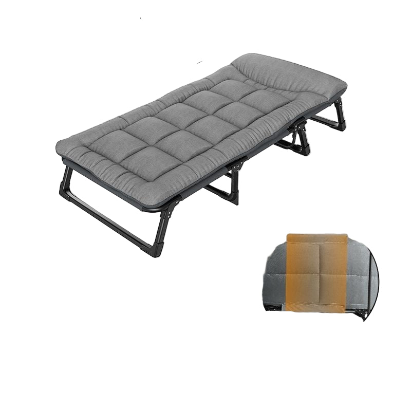 Foldable bed with dimensions and features on a white background