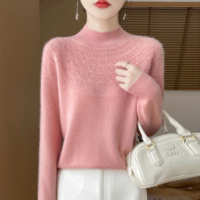 Front Line Ready-made Garments Half-collar Wool Sweater Women's Inner Wearing Hollow-out Loose Knitted Base
