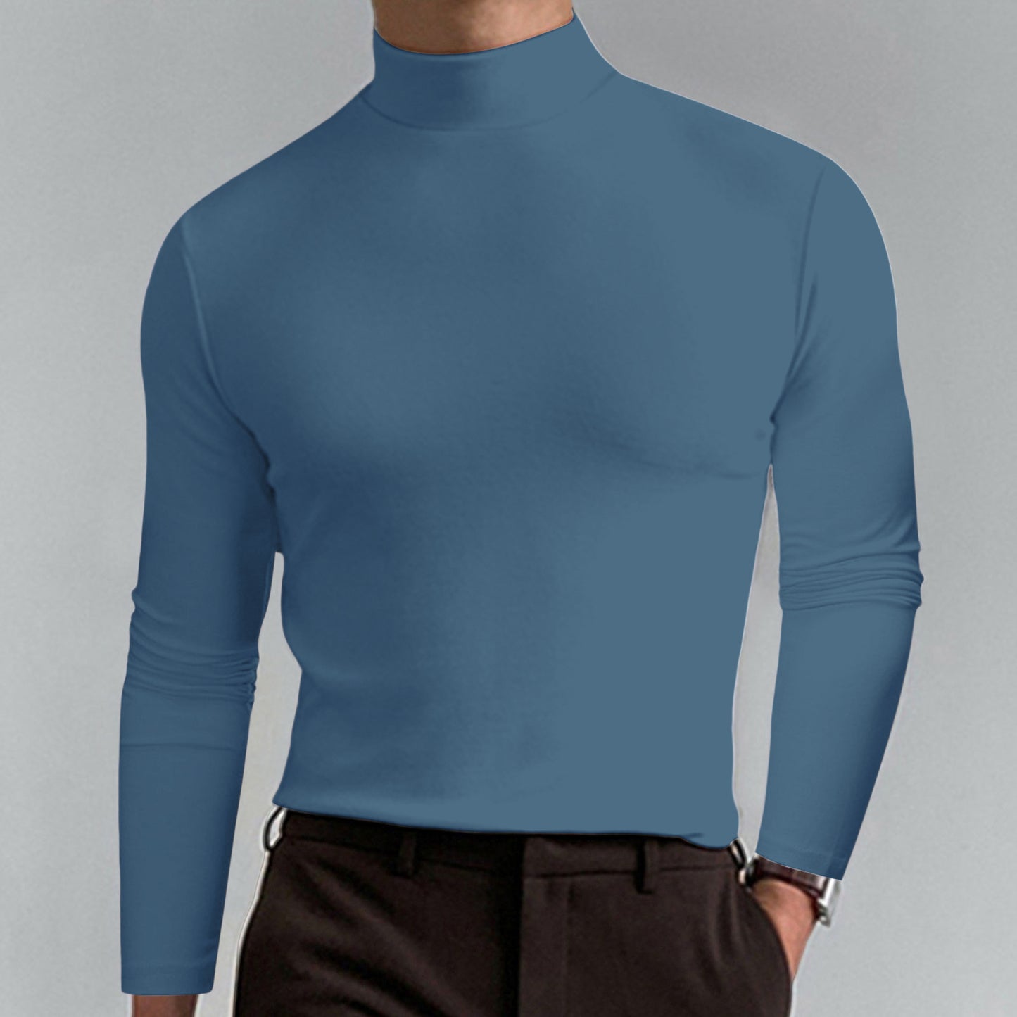 Autumn and Winter High Neck Long Sleeve T-Shirt for Men