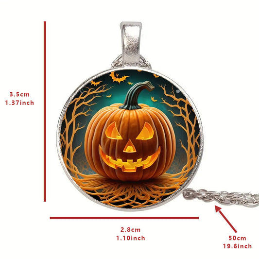 Halloween Round Pumpkin Ghost Bat Necklace