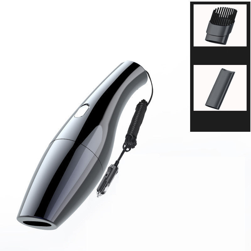 Black handheld vacuum cleaner with attachments on a white background