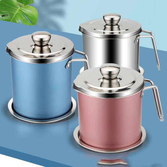 Three metallic containers with lids on a blue background