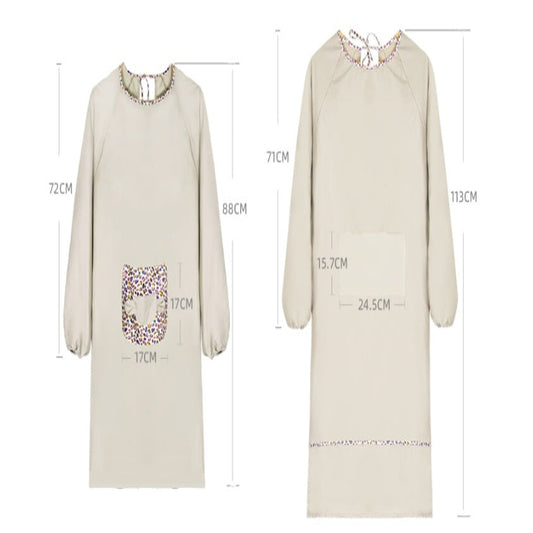 Beige dress with measurements marked on the sides