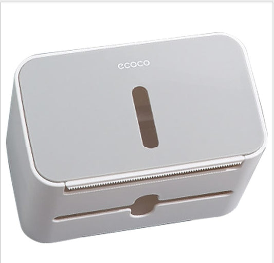 Gray paper towel holder with 'ccoco' branding on a white background