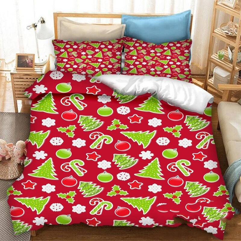 Christmas Printed Polyester Fiber Quilt Cover Pillowcase Bed Sheet