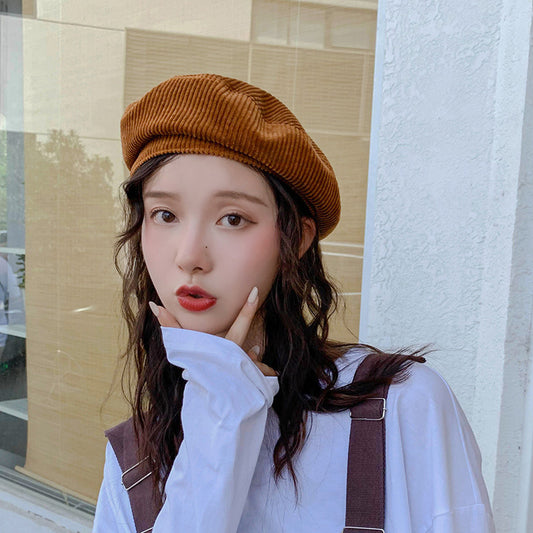 Women's Embroidered Letter Beret Versatile Corduroy