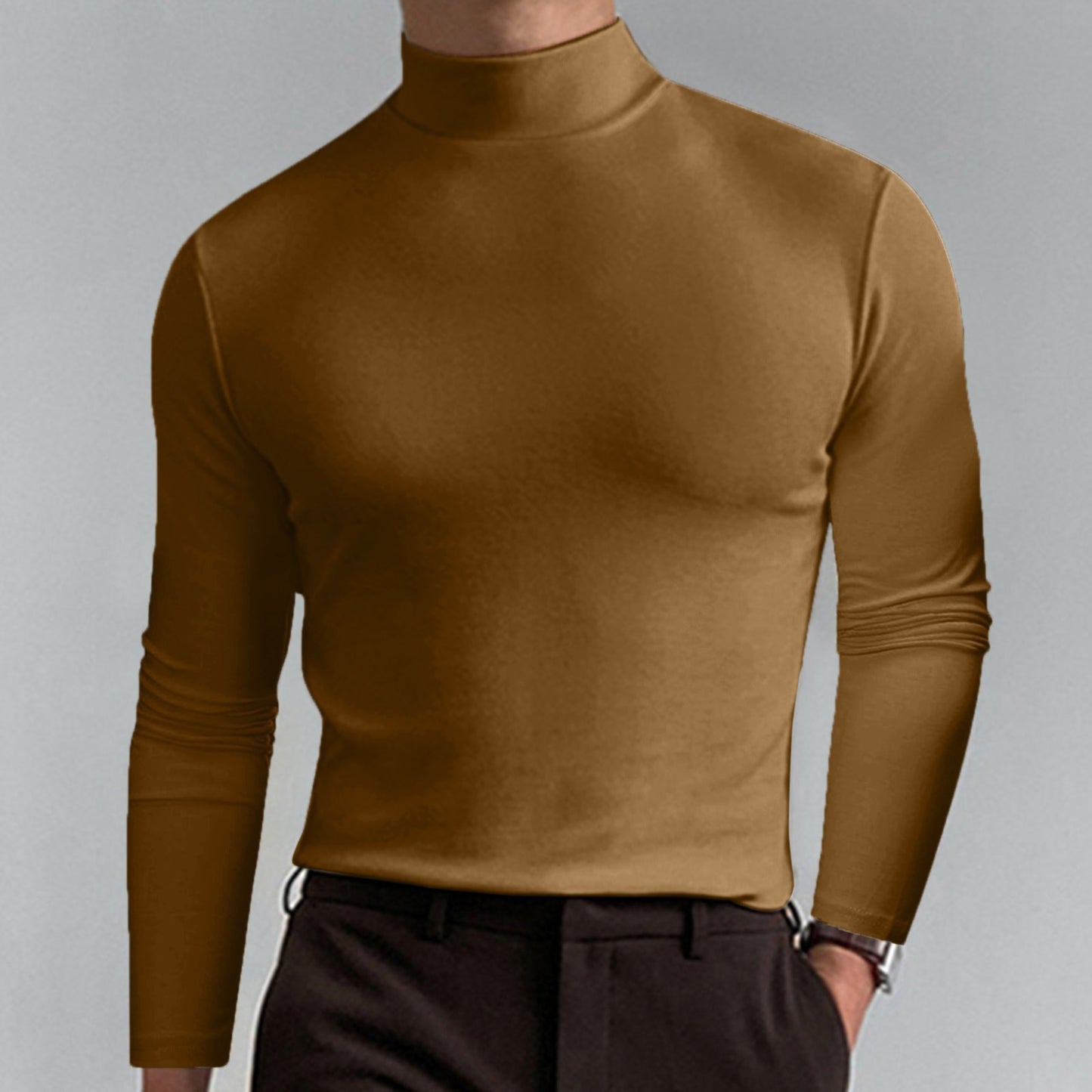 Autumn and Winter High Neck Long Sleeve T-Shirt for Men