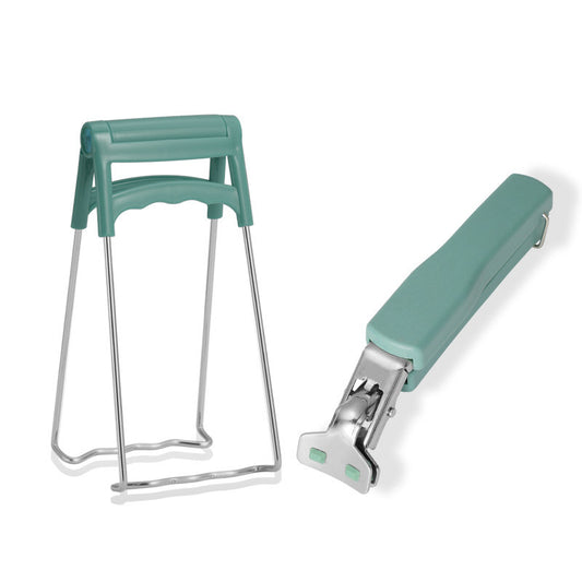 A pair of kitchen tongs with red handles and stainless steel structure, measuring 18cm in length and 4cm at the gripping area.