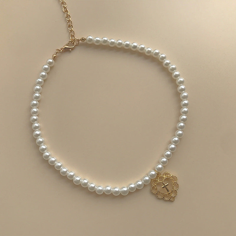 Pearl Necklace Female Cross Love Necklace