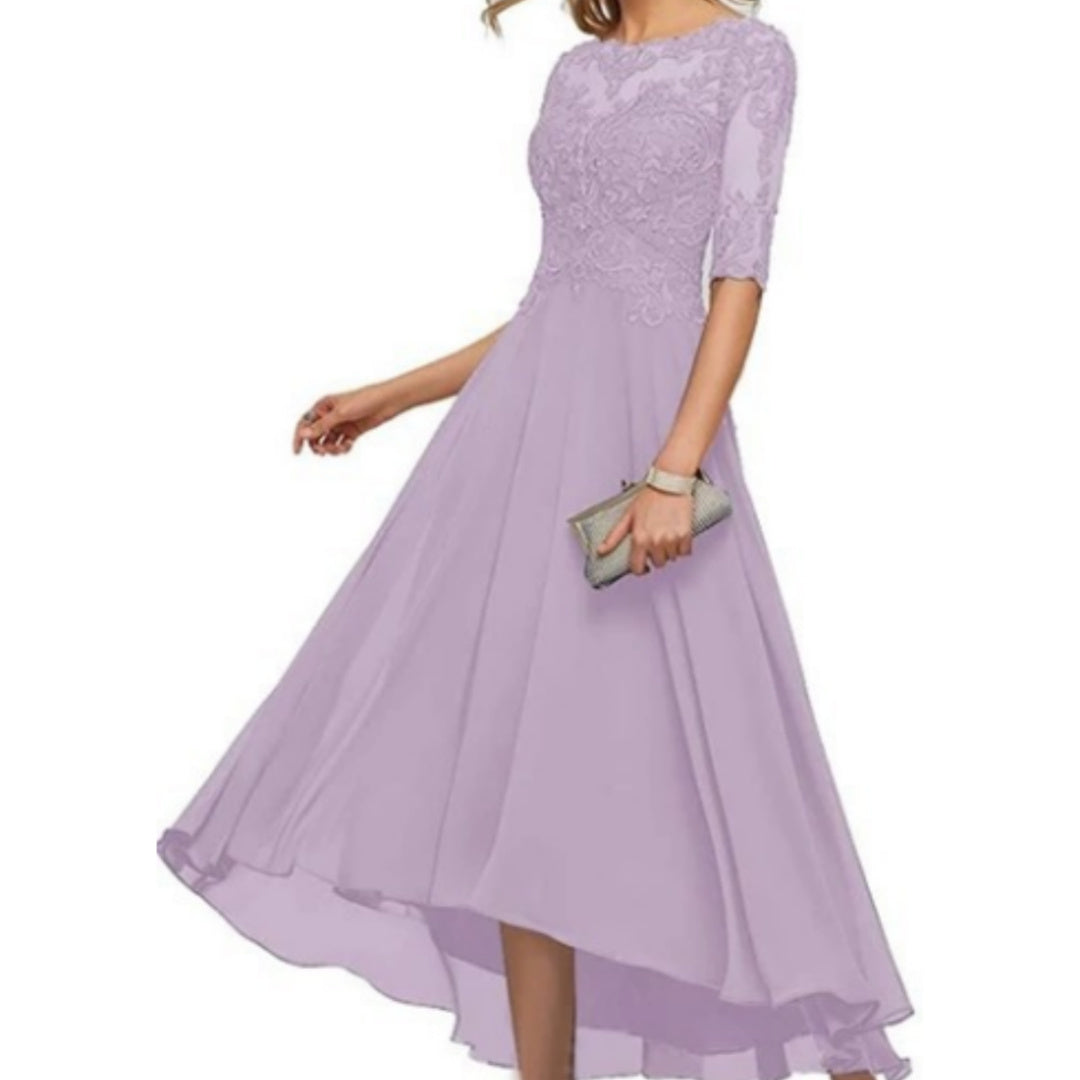 Lace Applique Half Sleeve Formal Party Dress