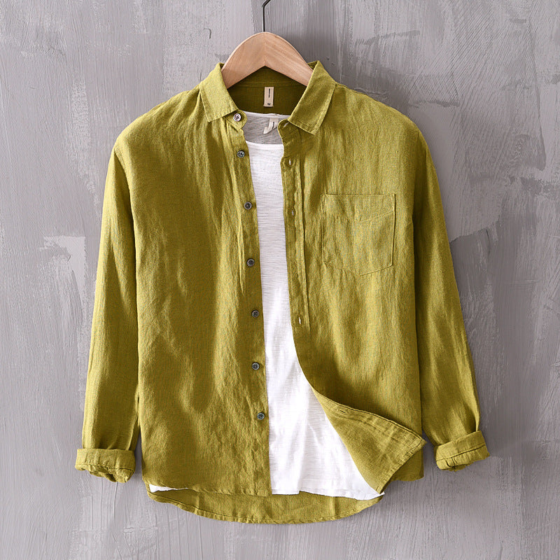 Cotton And Linen Men's Long-sleeved Casual Shirt