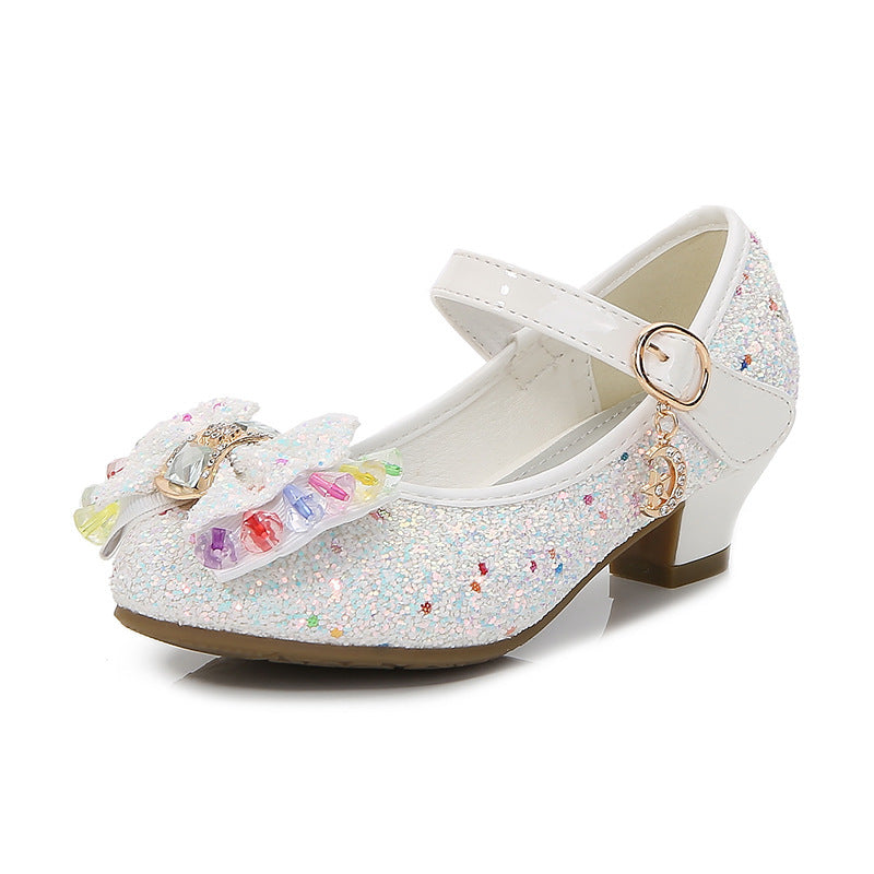Girls' Princess Leather Shoes with Bow Design