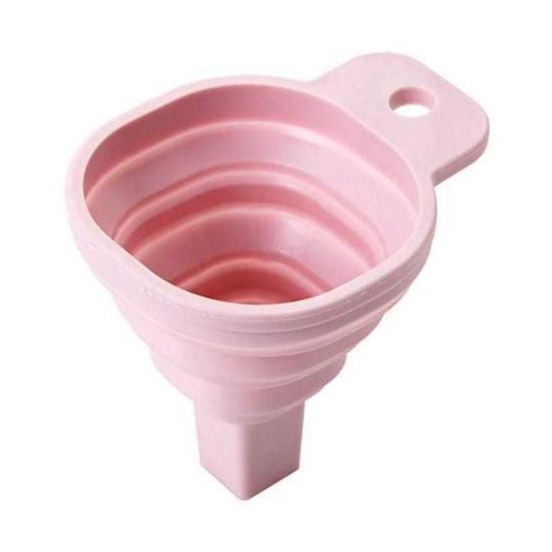 Pink collapsible funnel on a white background