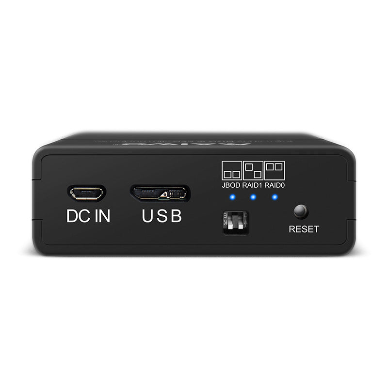 Black electronic device with ports on a white background