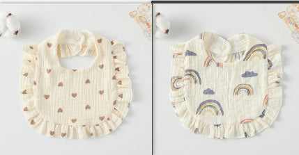 Baby Bib Ruffled Cotton Printed Gauze Lace Bib