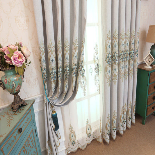 Slub cotton embroidery curtain fabric