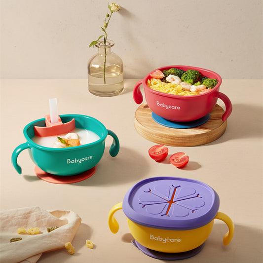 Babycare 3 in 1 Baby Feeding Snack Bowl with Straw - Suction Handle Tableware