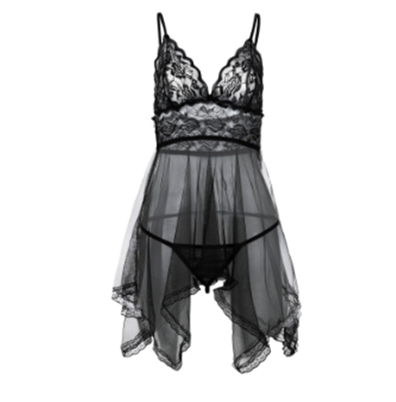 Elegant Front Slit Nightdress – Lace Short Skirt