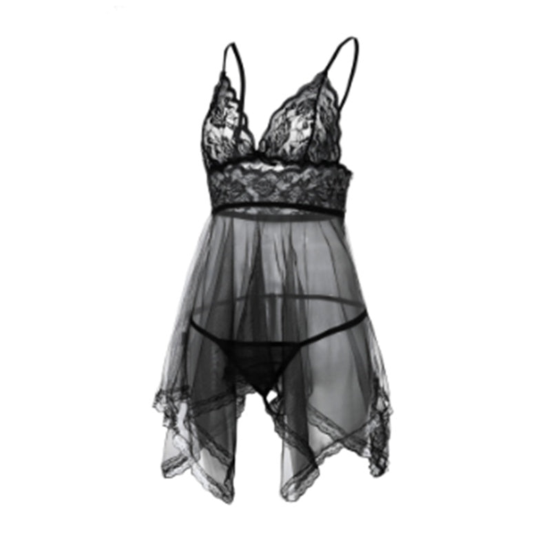 Elegant Front Slit Nightdress – Lace Short Skirt