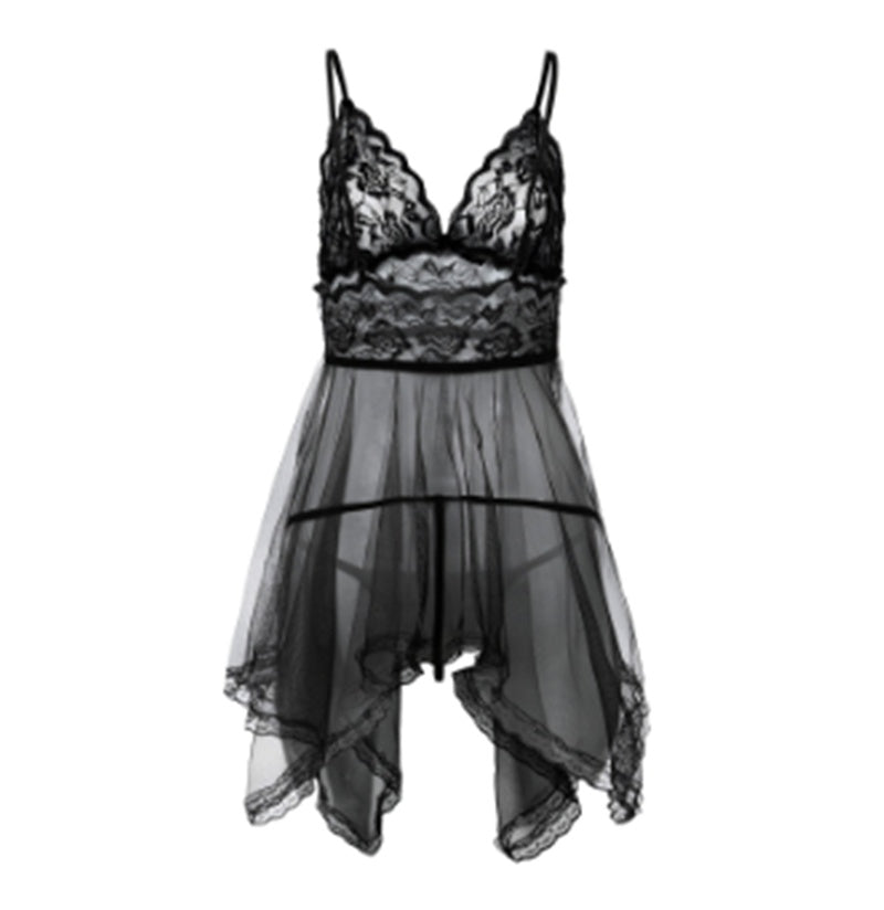 Elegant Front Slit Nightdress – Lace Short Skirt