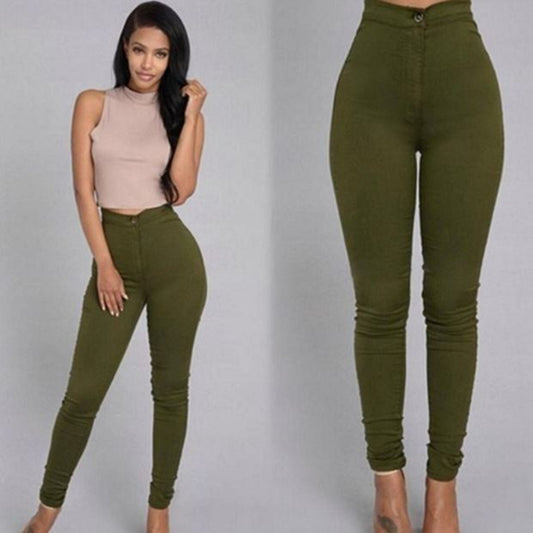 Green pants displayed on a model with a plain background