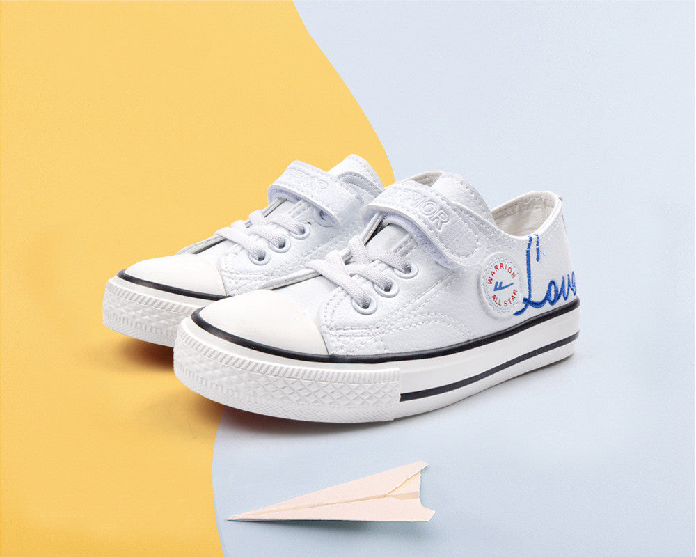Children's Korean Style Breathable and Waterproof White Sports Shoes