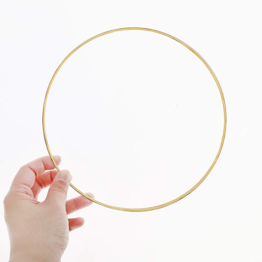 Gold hoop held by a hand on a white background