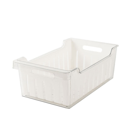 A white, plastic storage box with a solid pattern, designed for organizing kitchen food storage.