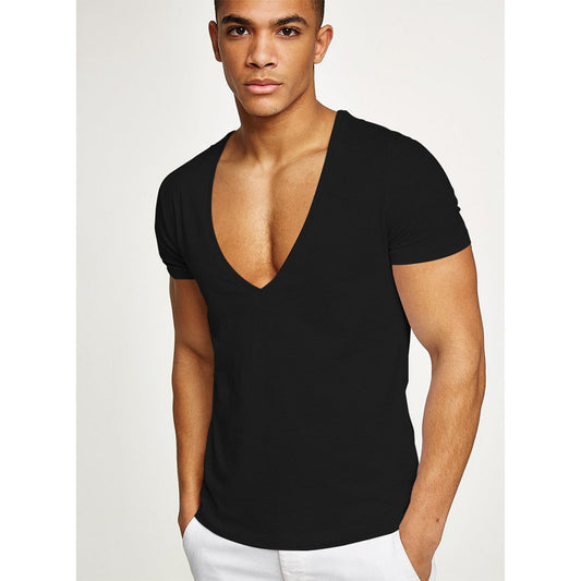 Men’s Deep V-Neck Short Sleeve T-Shirt – Casual Slim Fit Sports Tee for Gym & Streetwear