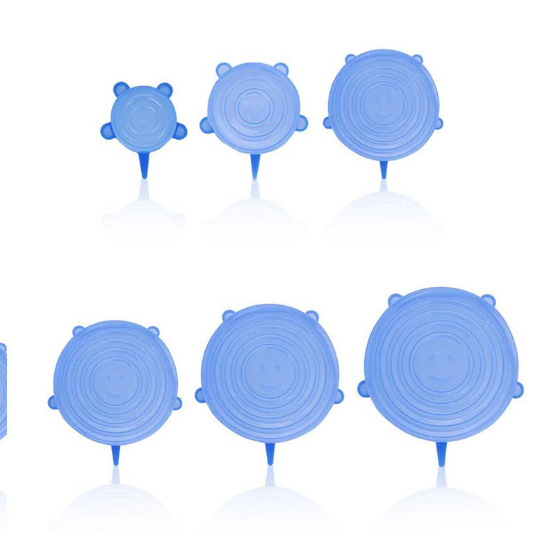 The 6-piece set of multi-functional silicone lid can be stretched to seal the fruit and vegetable lid