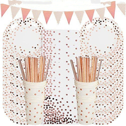 Elegant Rose Gold Polka Dot Disposable Tableware Set