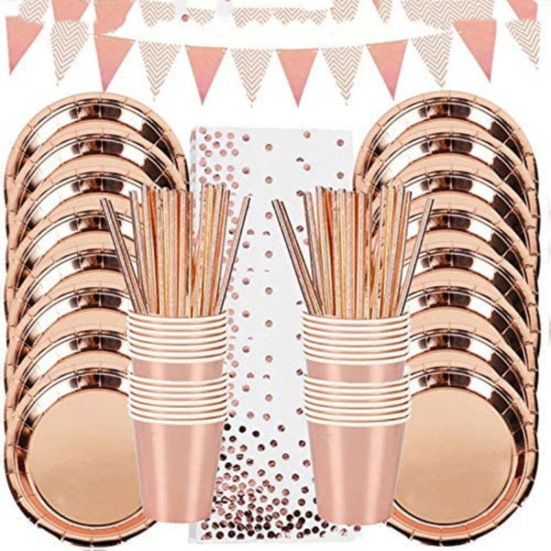 Elegant Rose Gold Polka Dot Disposable Tableware Set
