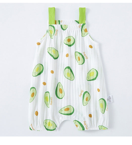 Baby romper with avocado pattern on a white background