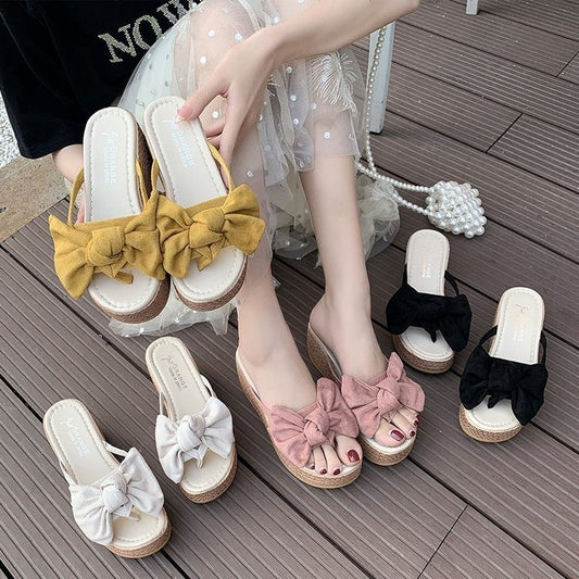 New Women's Sandals And Slippers With Bow-Knot Platform Wedge Slippers Women