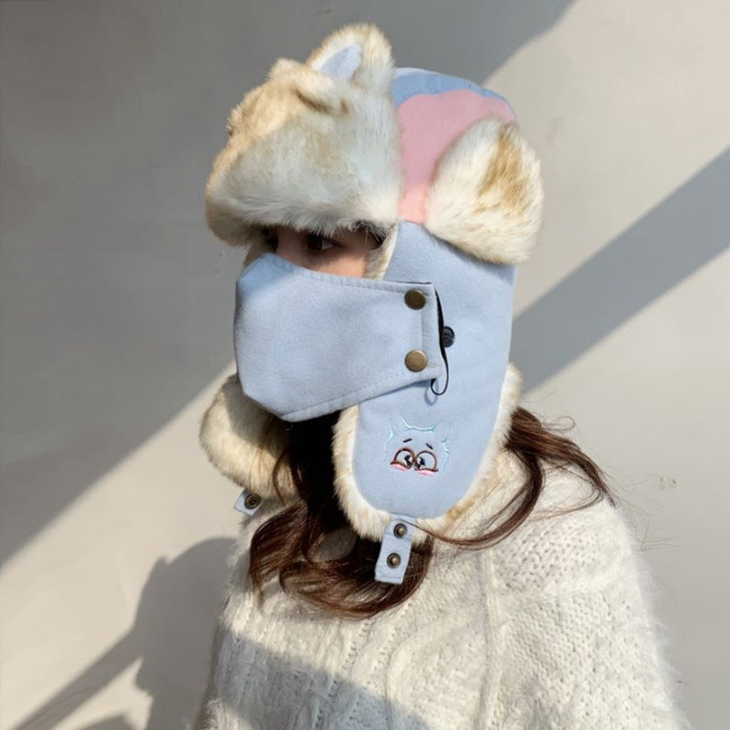 Korean Style Woolen Cartoon Embroidered Cycling Hat