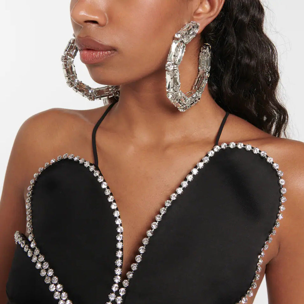 Rhinestone Earrings - Personalized Fashion Hoop Exaggerated Earrings