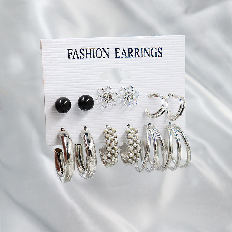 Simple Earrings 6 Pairs With Diamonds Earings Set