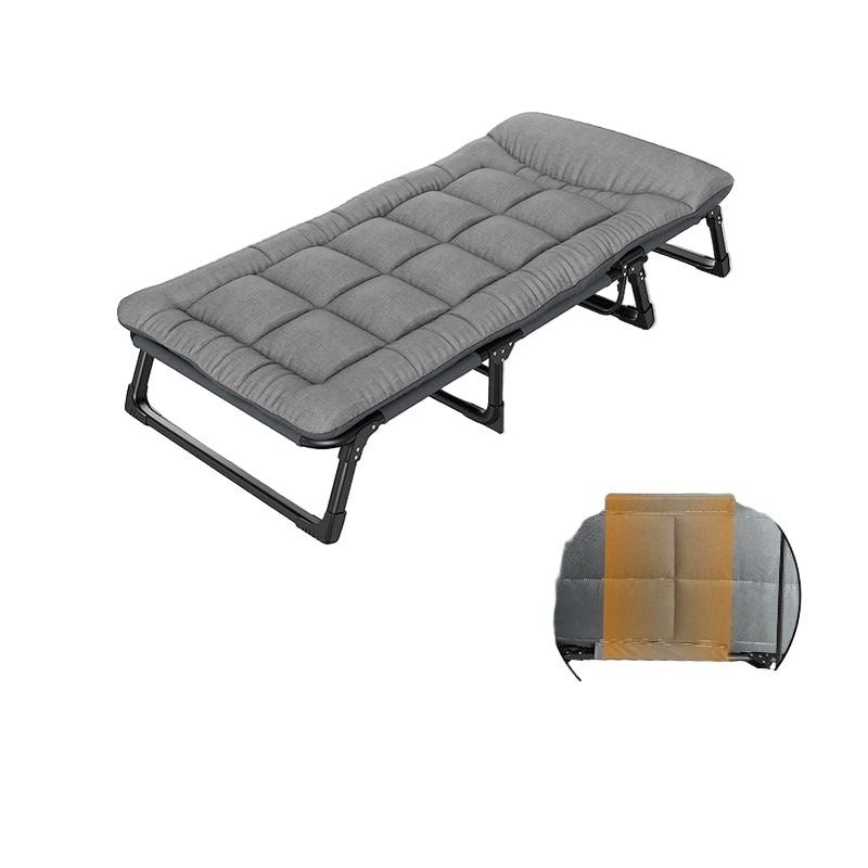 Foldable bed with dimensions and features on a white background