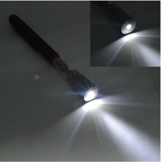 Small flashlight with a close-up inset showing the light beam on a gray background