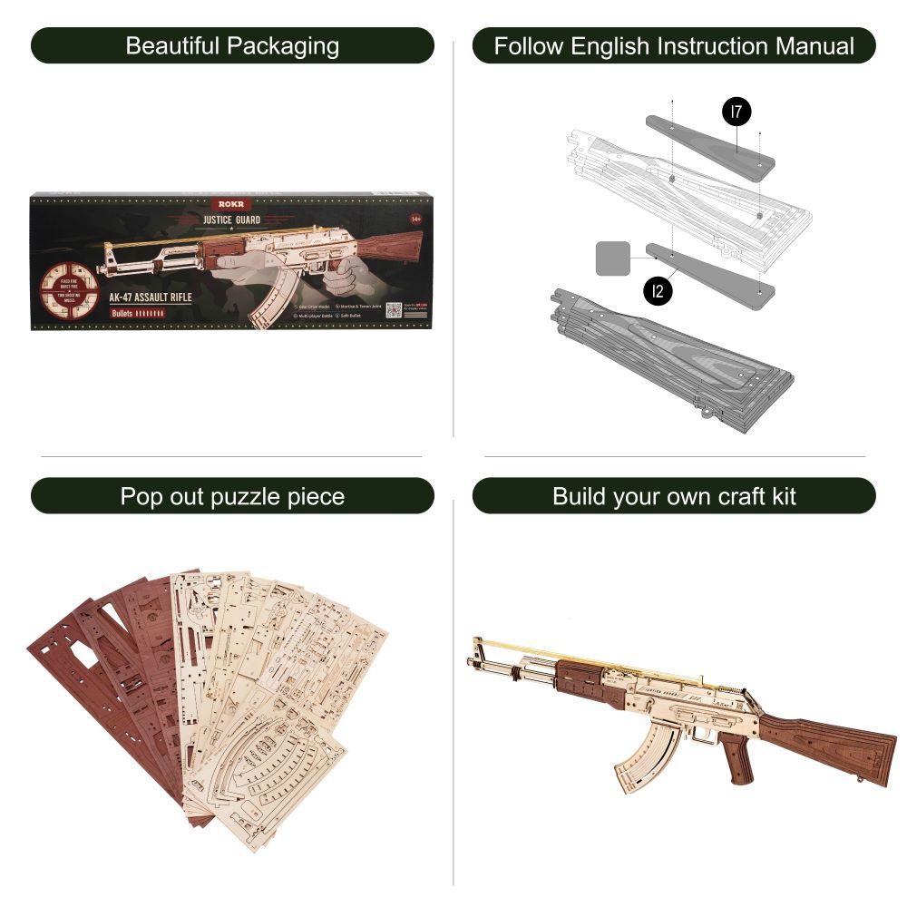 Robotime Rokr Automatic Rifle AK-47 3D Wooden Assembly Gun