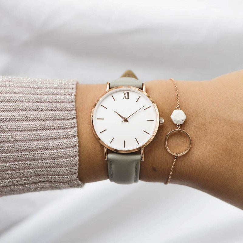 Fashion Women’s Leather Quartz Watch – Ellipse Dial