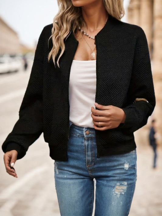 Women's Casual Solid Green Zip-Up Jacket