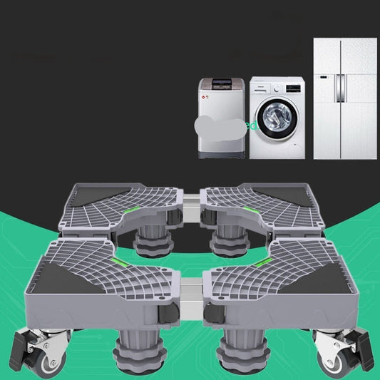 Universal base with wheels and text about a new upgrade and warranty on a black and green background.