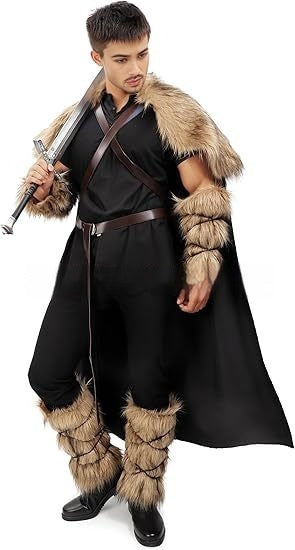 Viking Men's Cape And Shawl Oversleeve Booties Suit Artificial Wool