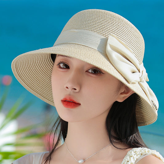 High-End Straw Wide Brim Bow Sun Hat