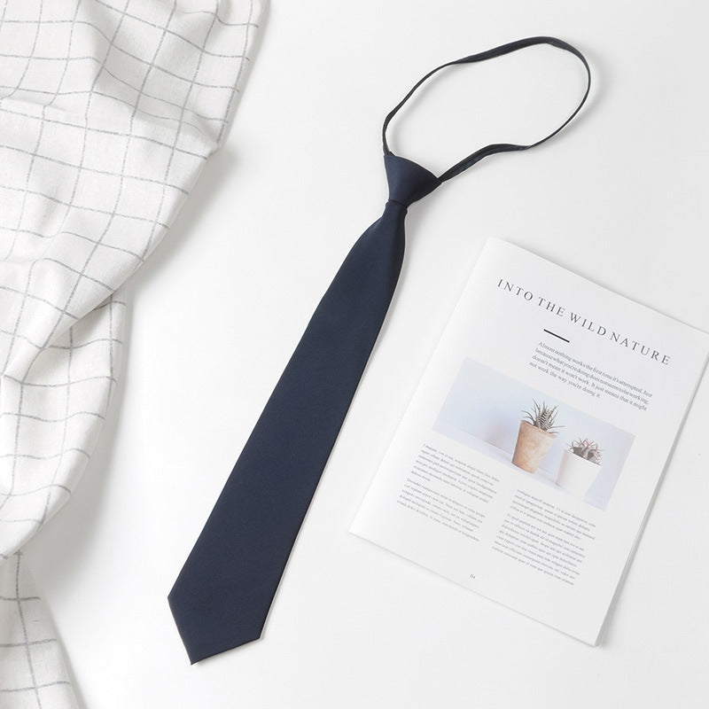 JK Japanese Style Male And Female Student Lazy Zipper Tie College Style Punch-free Shirt Formal Wear 8CM Wide Black Tie