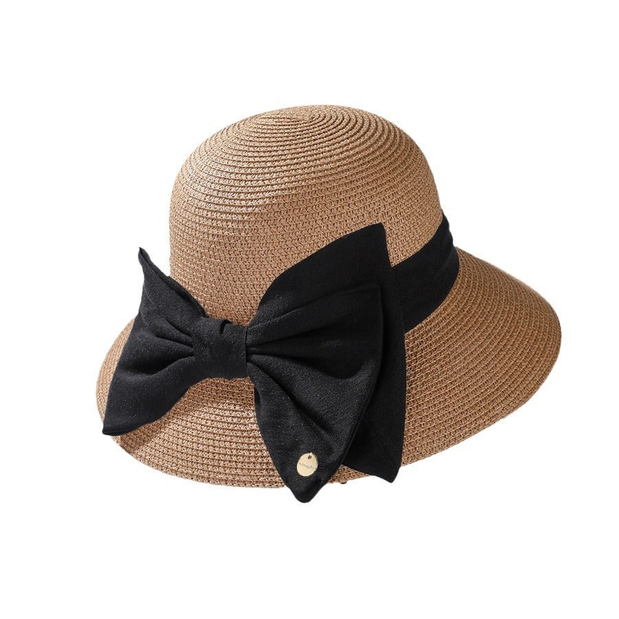 High-End Straw Wide Brim Bow Sun Hat